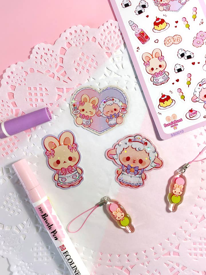 Lavede Café Cuties Holografiske Klistermærker for engroshandel hos BunnieBuns Studios