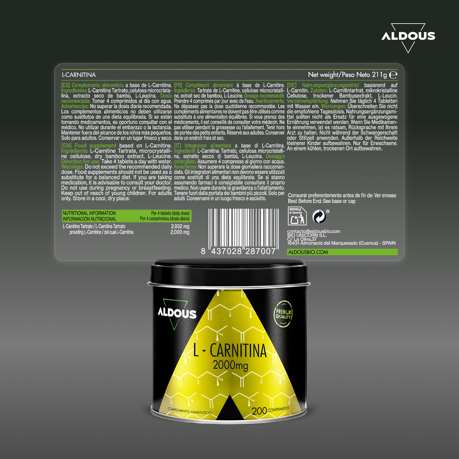 Aldous Bio - Vendita all'ingrosso Vitamine/integratori orali - L Carnitina 2000mg - 200 Compresse - Aldous5