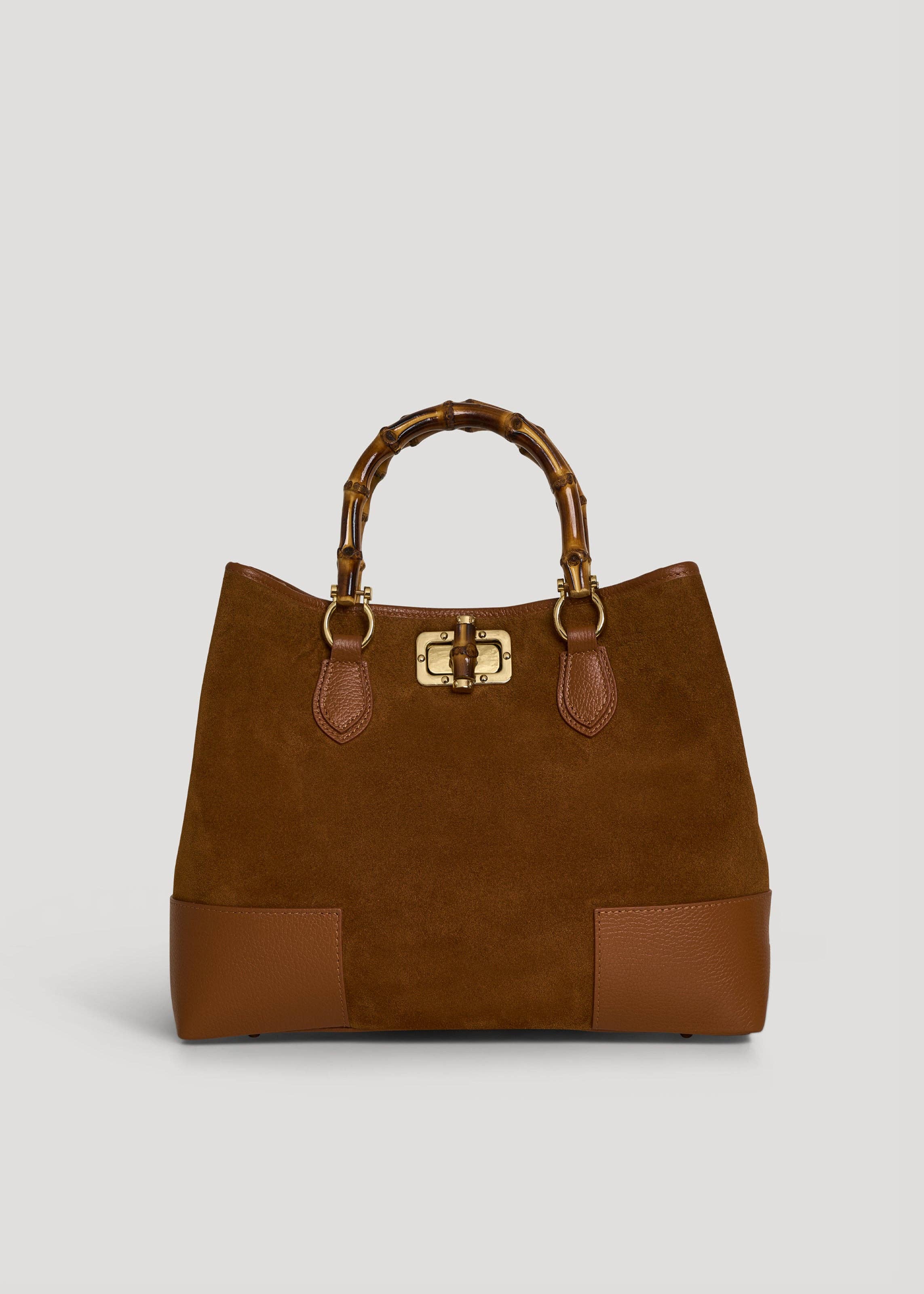 Voemièn - Wholesale Top Handle Bag - Women's - Bamboo Babe Bag in Tan Suede and Leather0