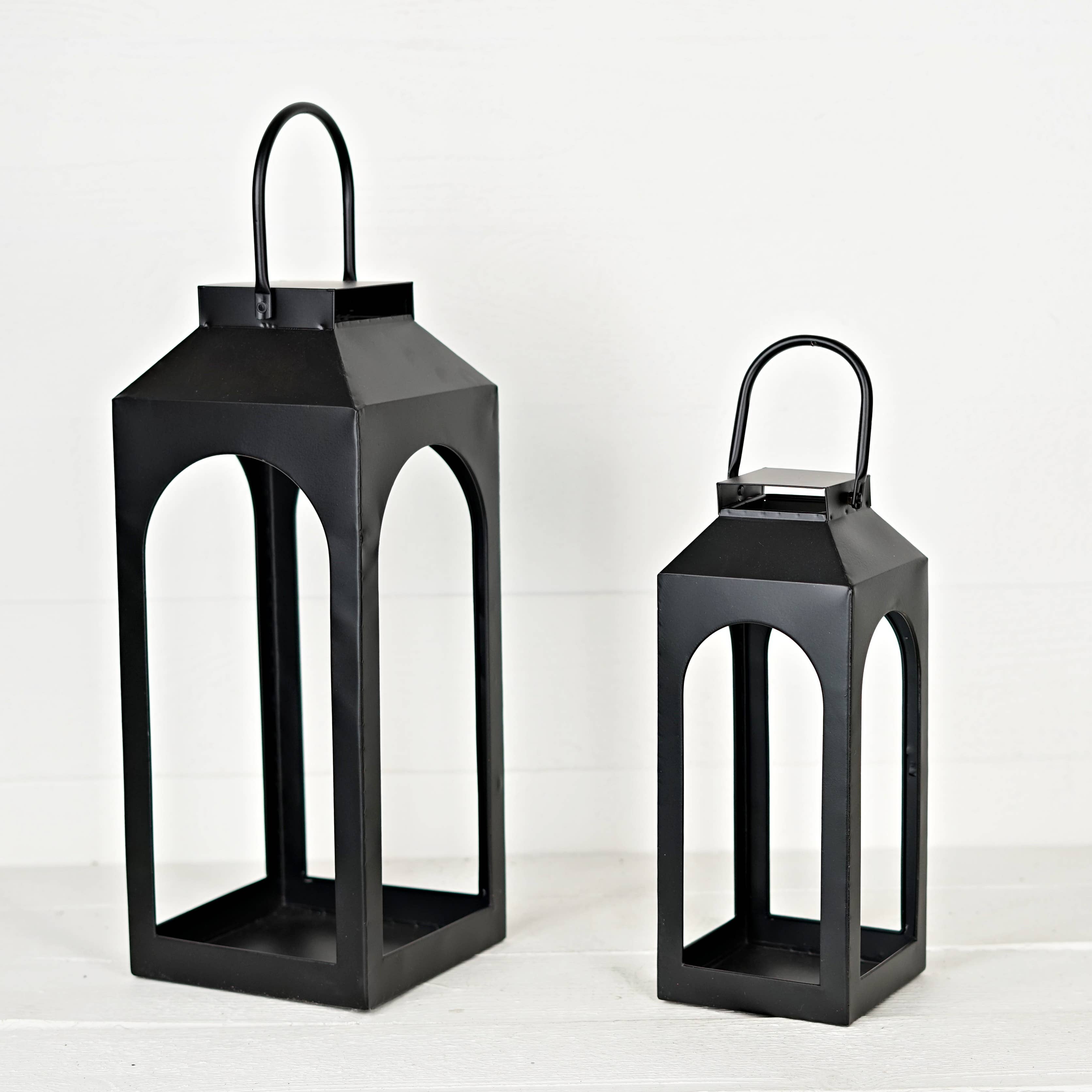Impressive Enterprises, Inc. - Wholesale Lantern - 570603AB- Set of 2 Black Metal Chic Lantern-18"Hx7"W+14Hx5W-2