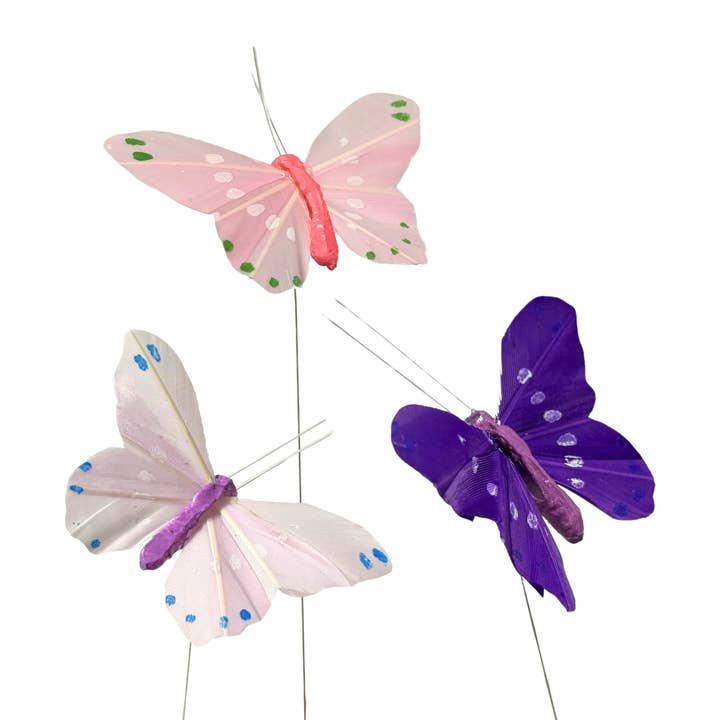 Jacobson - Wholesale Craft Supplies - 2.75"W Assorted Feather Butterflies on Wire - Pink & Purple