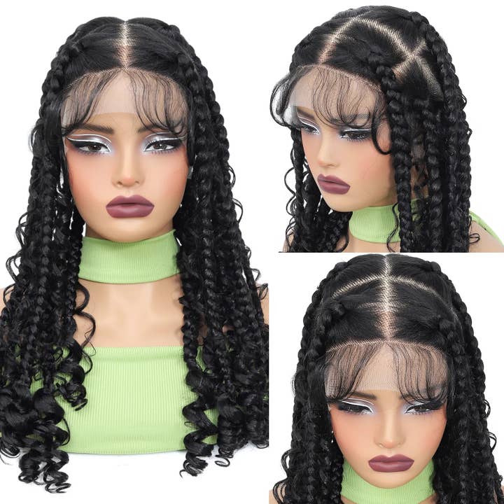 Perucas sintéticas entrançadas de 20 polegadas, perucas quadradas entrançadas em renda HD para mulheres negras, peruca entrançada com cabelo de bebé por atacado de Queenshopbeauty