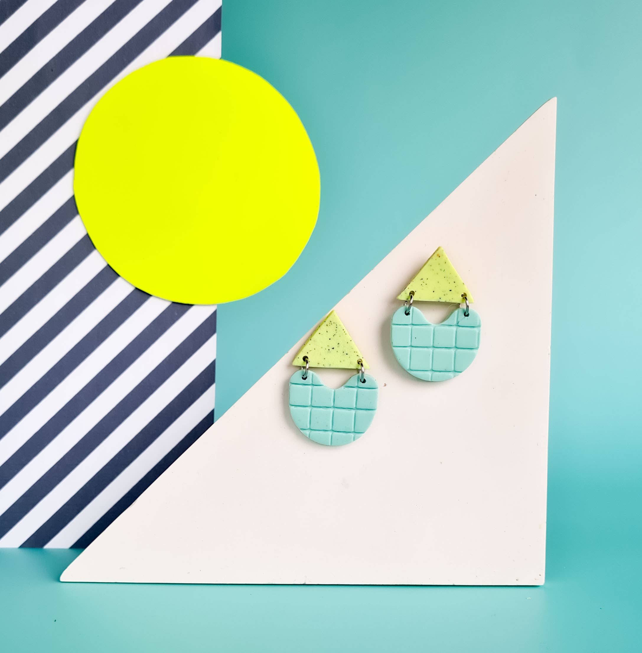 Mono - Wholesale Dangle Earrings - neon yellow and mint handmade polymer clay earrings7