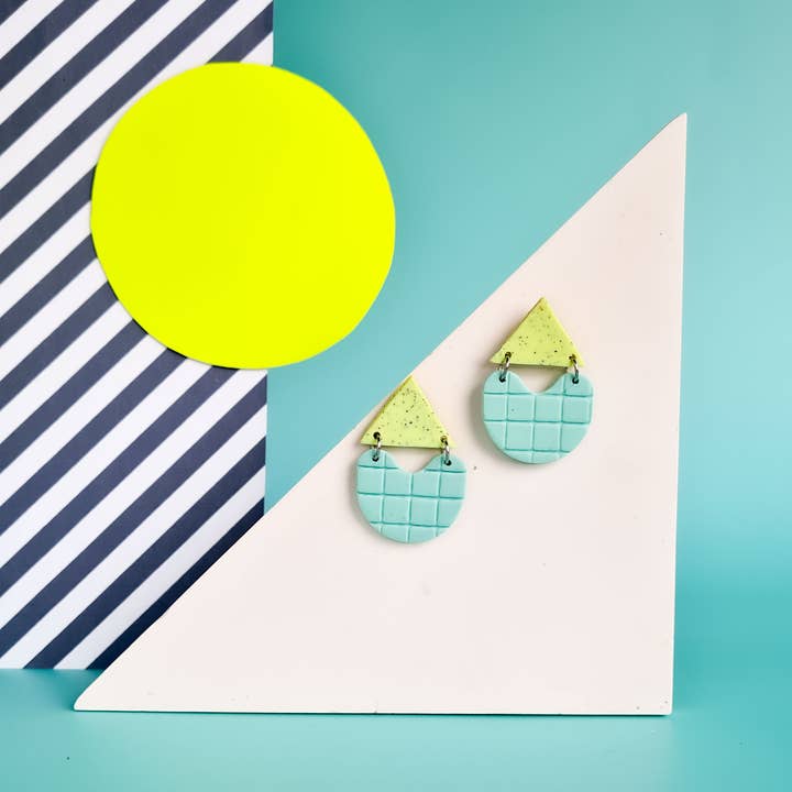 Mono - Wholesale Dangle Earrings - neon yellow and mint handmade polymer clay earrings7