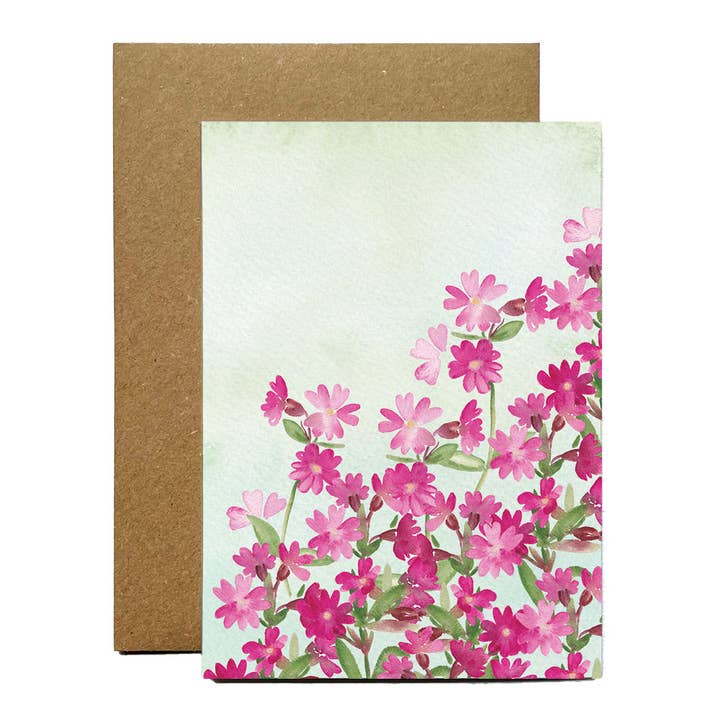 Carte de vœux florale pour l'été avec Red Campion pour la vente par Jenny Vellacott