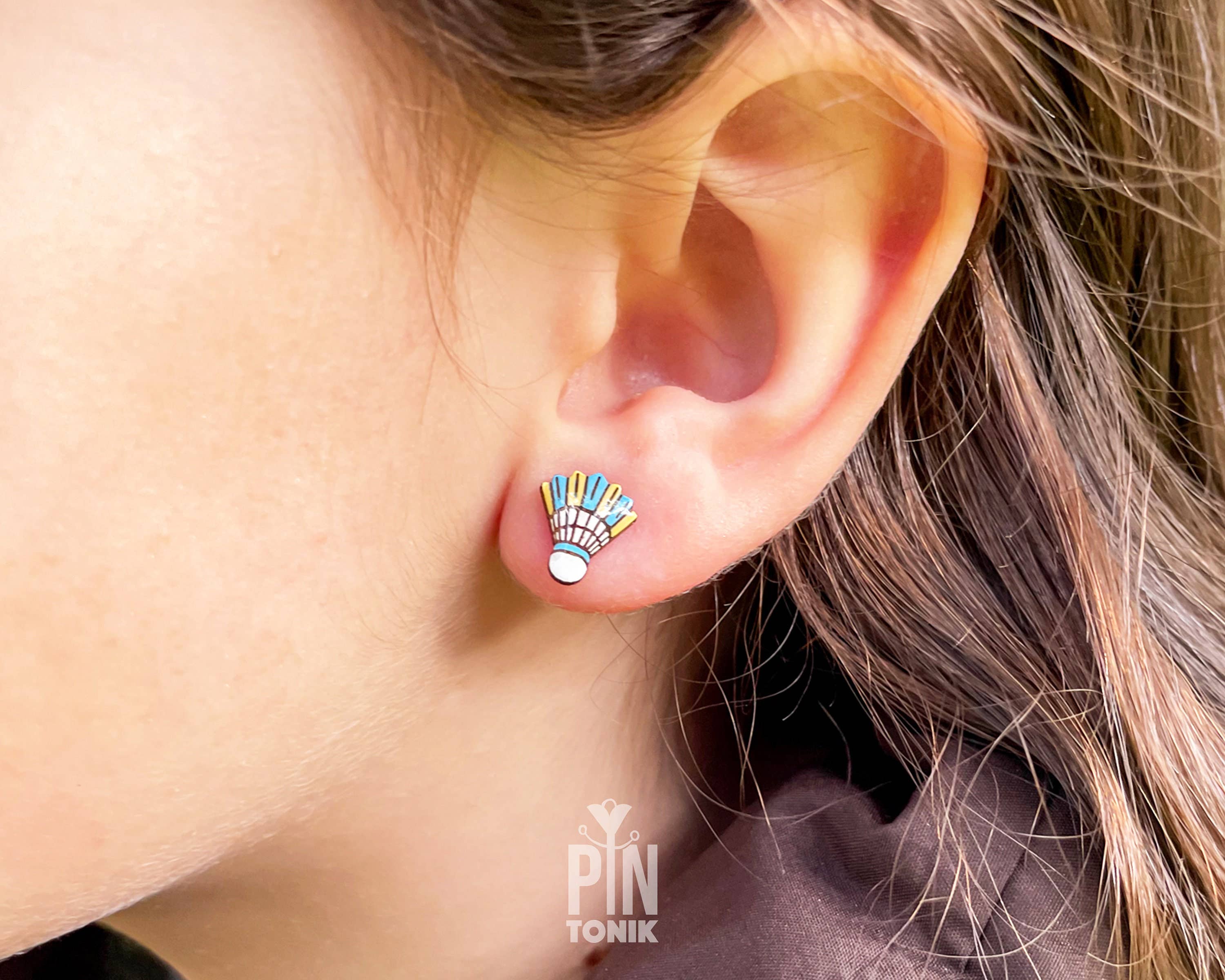 PinTonik - Wholesale Stud/Post Earrings - Shuttlecock Badminton Earrings - Sports Jewelry1