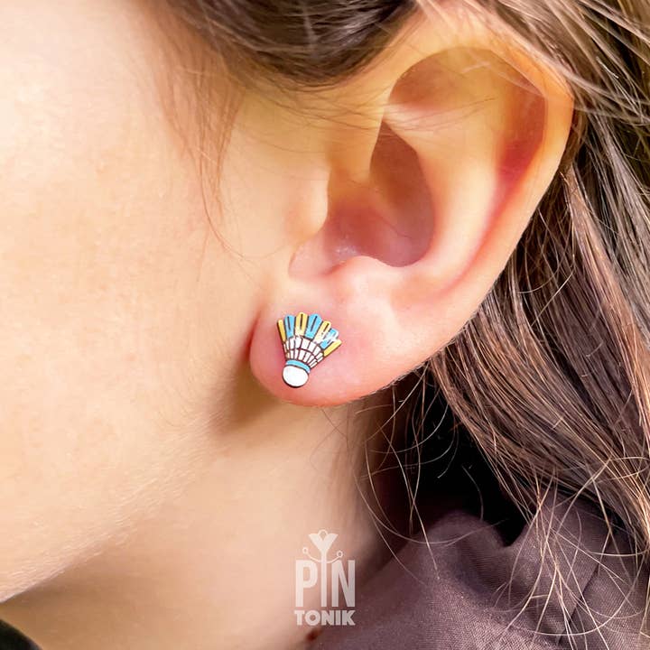 PinTonik - Wholesale Stud/Post Earrings - Shuttlecock Badminton Earrings - Sports Jewelry1