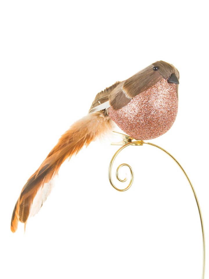 Brown/Copper Fluffy Bird Ornament with Long Tail for wholesale by Starlight Collection