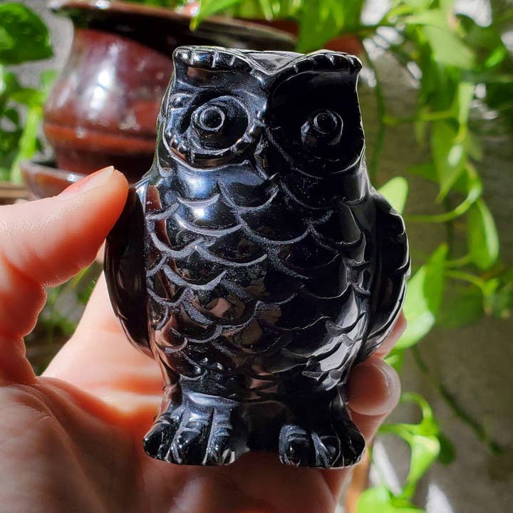 Obsidian Carved Owl Figure for wholesale by Copper Bug Jewelry