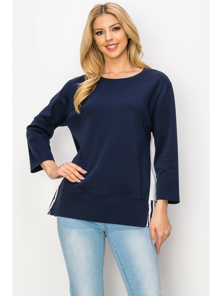 Navy Regina Pointe Knit with Cotton Poplin Stripe for wholesale on Faire