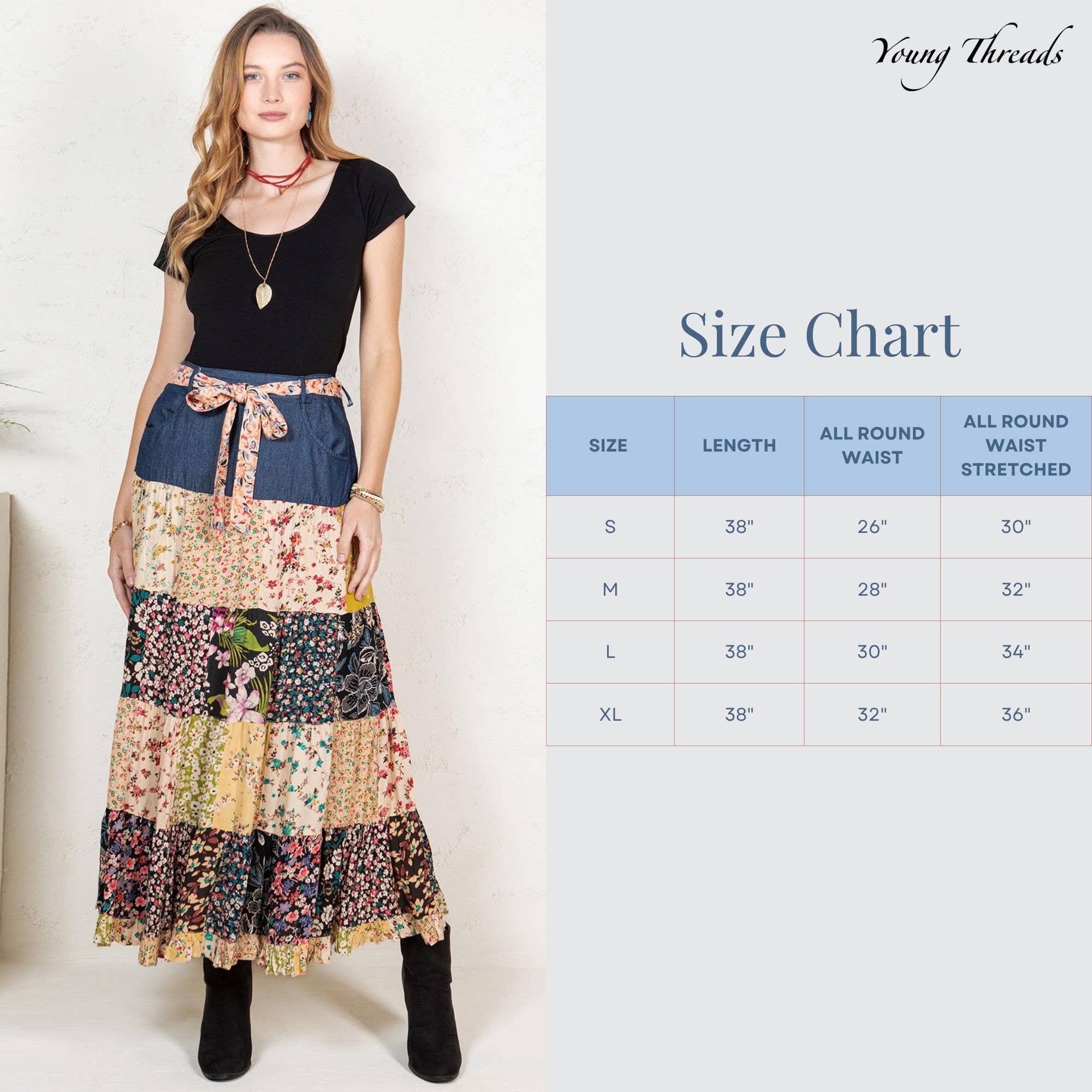 Western Boho Chic: Denim midi Skirt ALSO IN PLUS for wholesale on Faire7