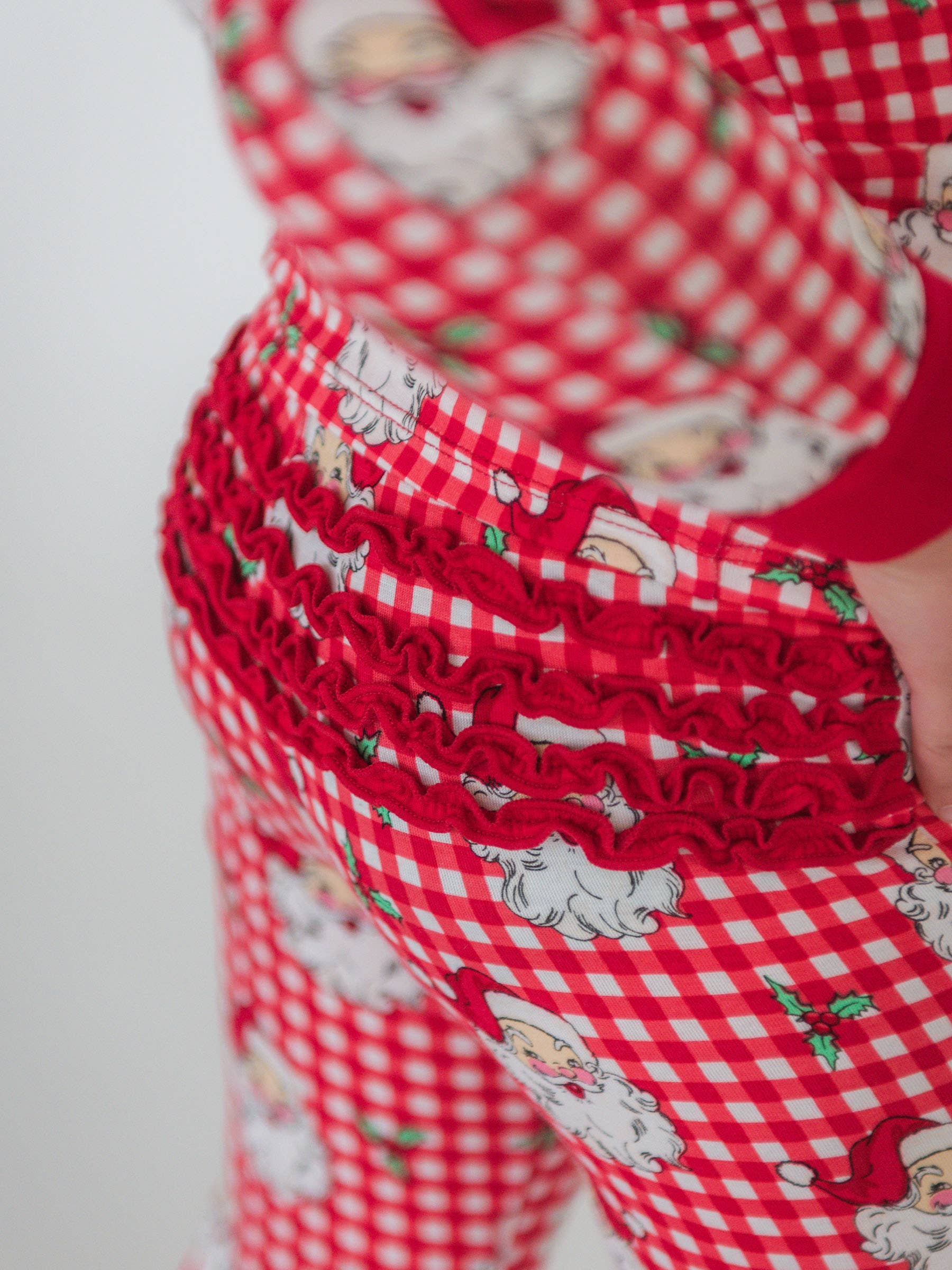 SoftSnooze™ Toddler Girls Bamboo Viscose Red Dear Santa Ruffle Long Sleeve Pajama Set with Signature Rear Ruffles for wholesale on Faire5