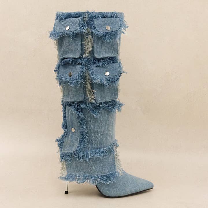 CARRY ON- Jeans-Taschenstiefel mit ausgefranster Textur für den Großhandel von Lemonade Shoes