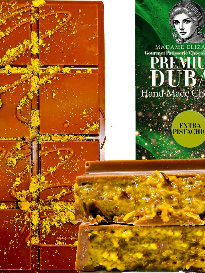 Premium Dubai Pistachio Chocolate Bar 8 Oz Freshly Made for wholesale by Swisense