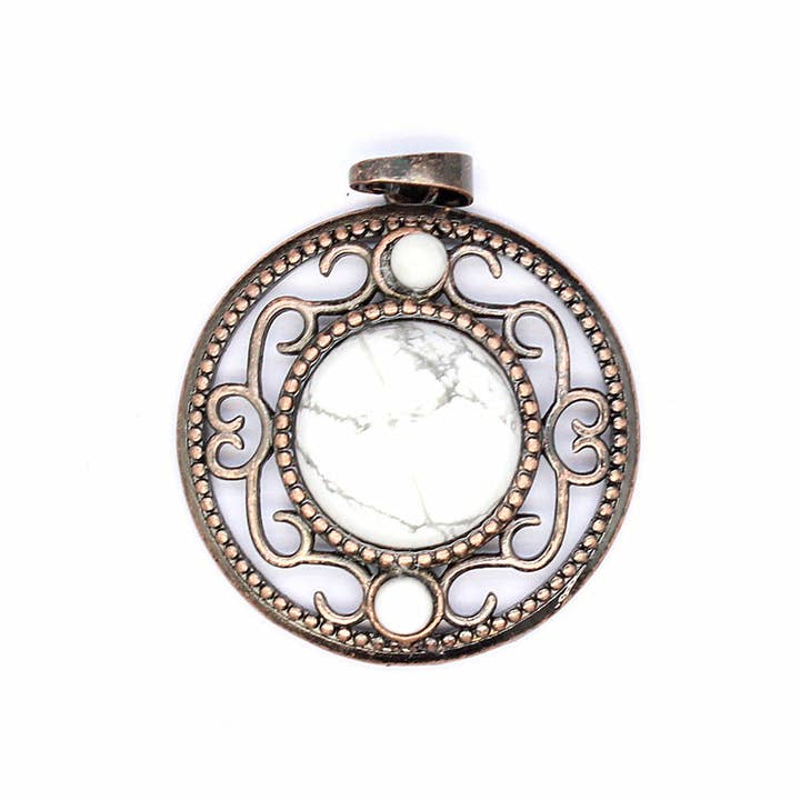 Mio Queena - Wholesale Individual Charm/Pendant - Vintage Natural Stone Hollow Circular Charm Pendant - CS6
