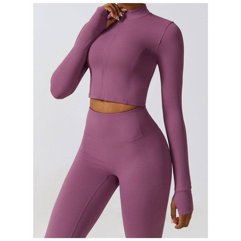 FurDecoration - Vendita all'ingrosso Completo sportivo - Donna - Completo sportivo a tre pezzi: reggiseno sportivo, giacca corta e leggings tinta unita6