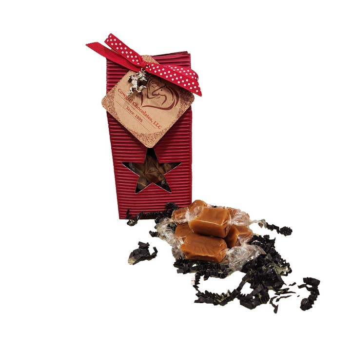 Cowgirl Chocolates - Wholesale Caramel - Chipotle Caramels in Red Star Box - 1/4 Pound (10 Caramels)1