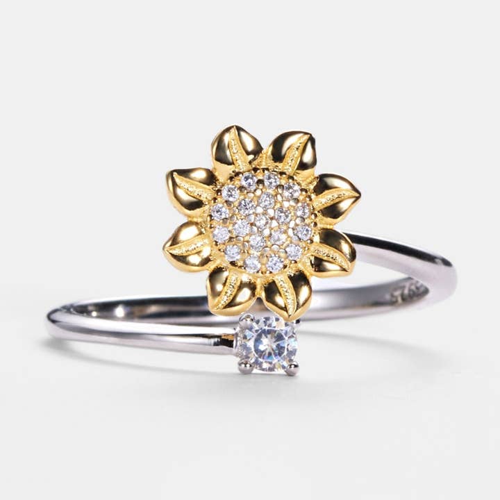 Perimade & Co. LLC - Wholesale Multi-Stone Ring - Sunflower Anxiety Fidget Spinner Ring in 925 Sterling Silver0