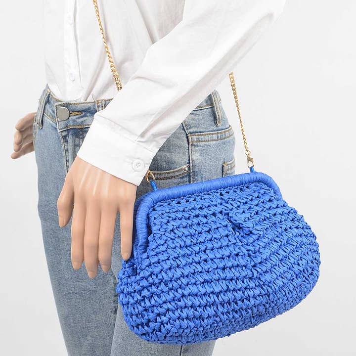 Faux Straw Chain Clutch for wholesale by 3AM BY H&D ACCESSORIES