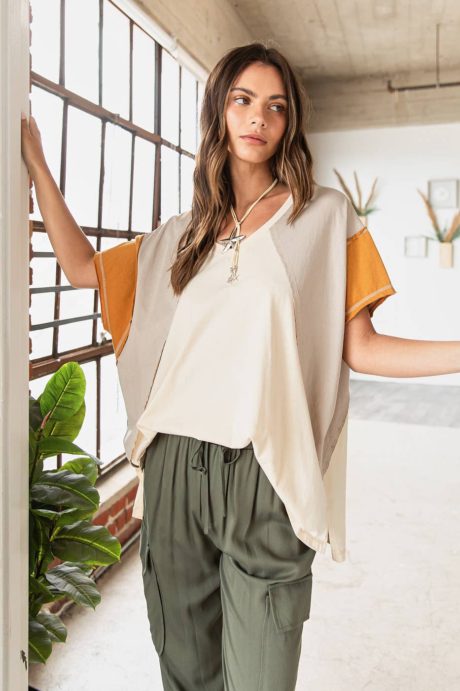 mittoshop – Túnica - Mulher por atacado – TOP DE MALHA DE MANGA CURTA EM BLOCO COLORIDO DE GRANDES DIMENSÕES21