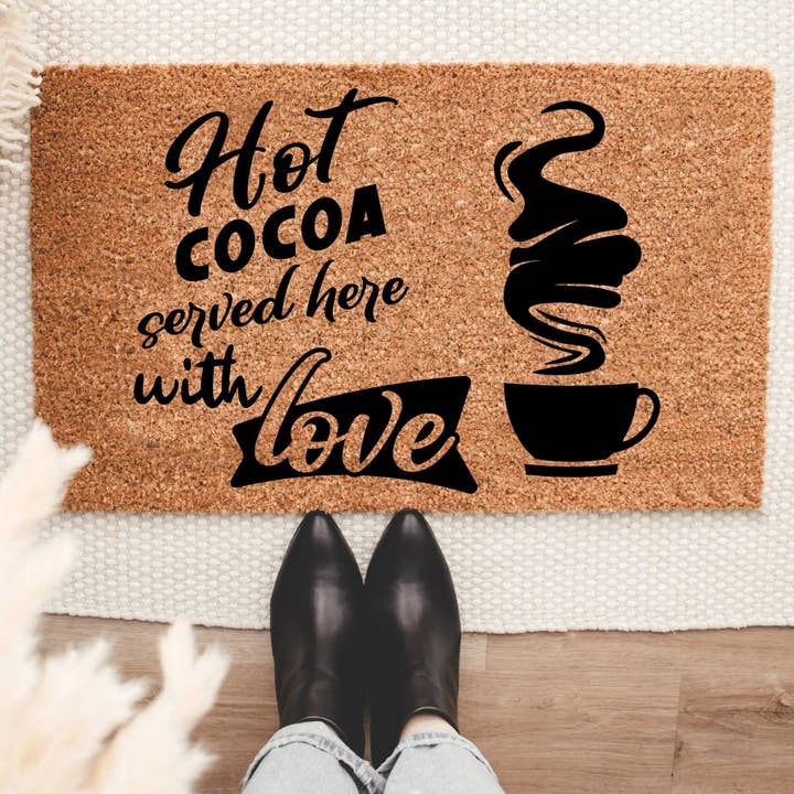 iLovemats Customized Doormats - Vente Paillasson - Paillasson Hot Cocoa Served Here with Love, cadeau de pendaison de crémaillère, paillasson de bienvenue, paillasson avant, paillasson personnalisé, paillasson personnalisé,
