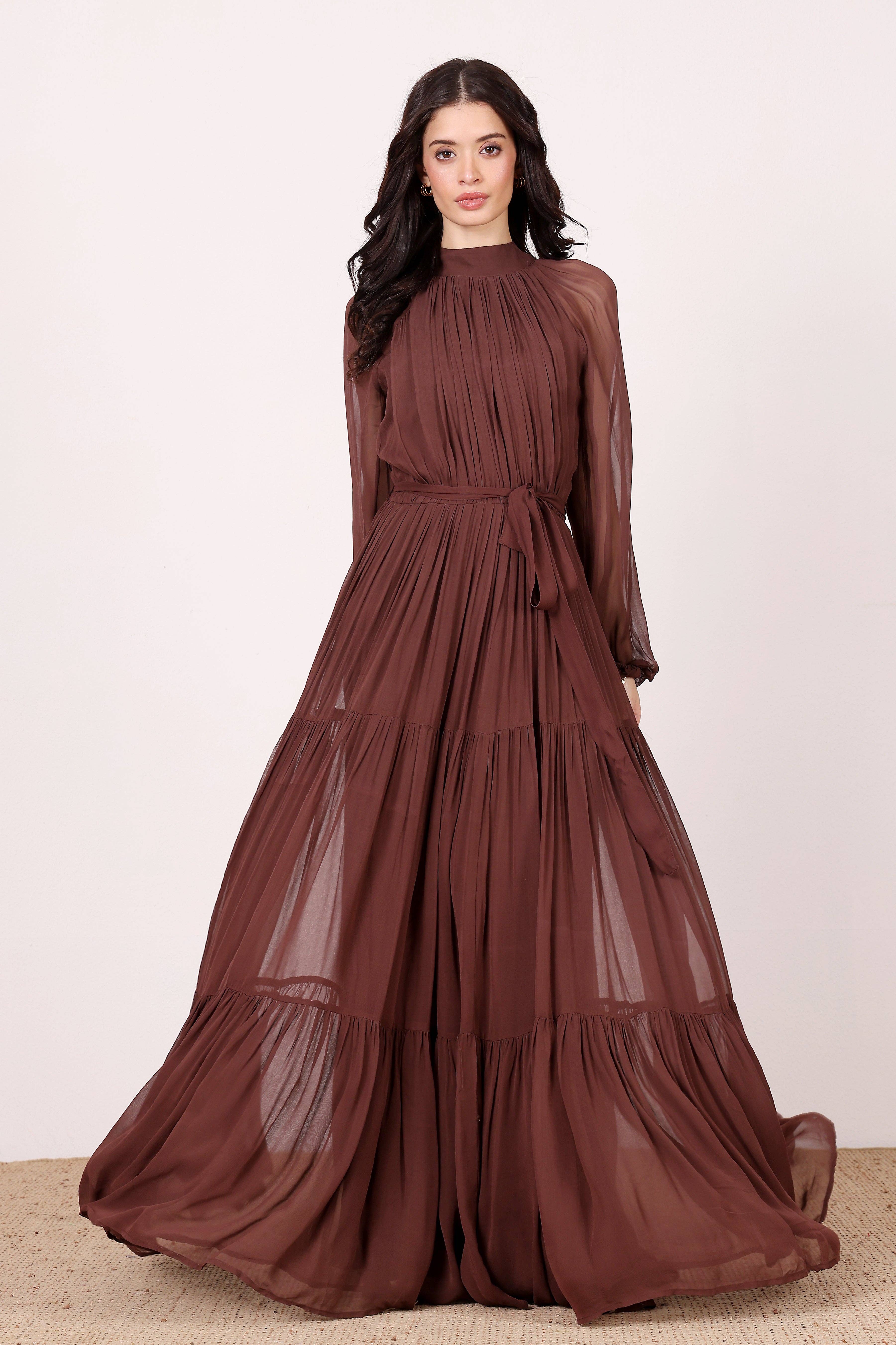 Rosetta Maxi Dress in Chocolate Brown for wholesale on Faire5