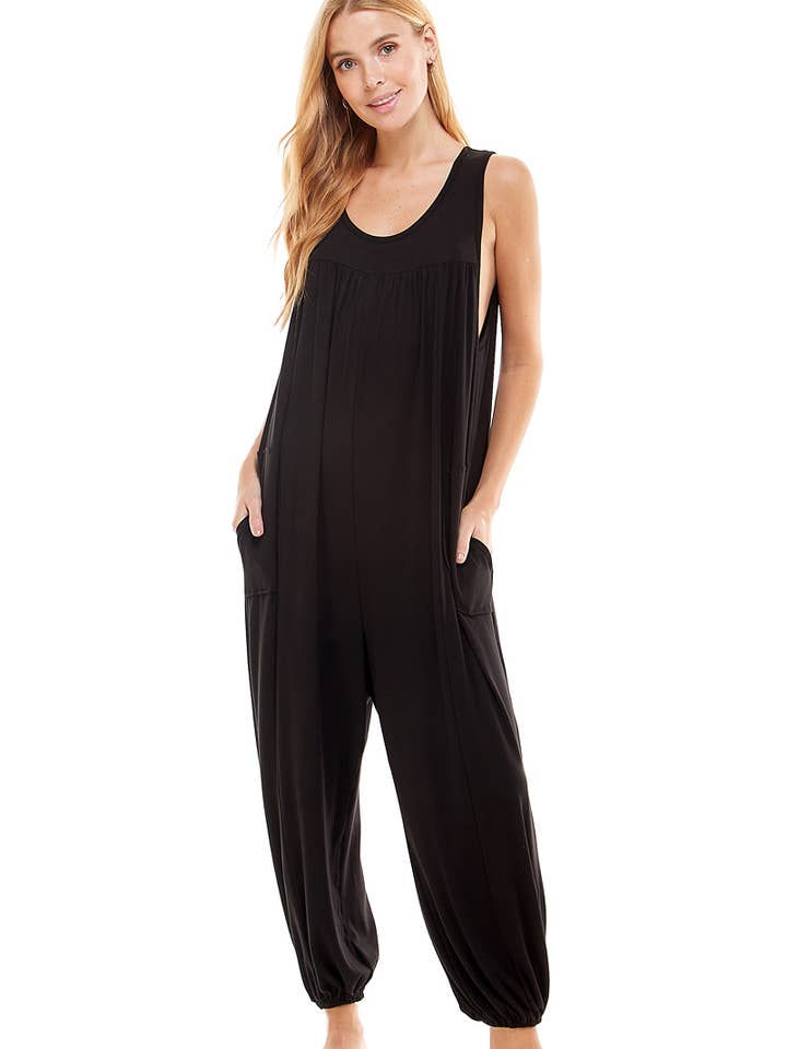 Tuta harem senza maniche con arricciature frontali per la vendita all'ingrosso da parte di LOVING PEOPLE