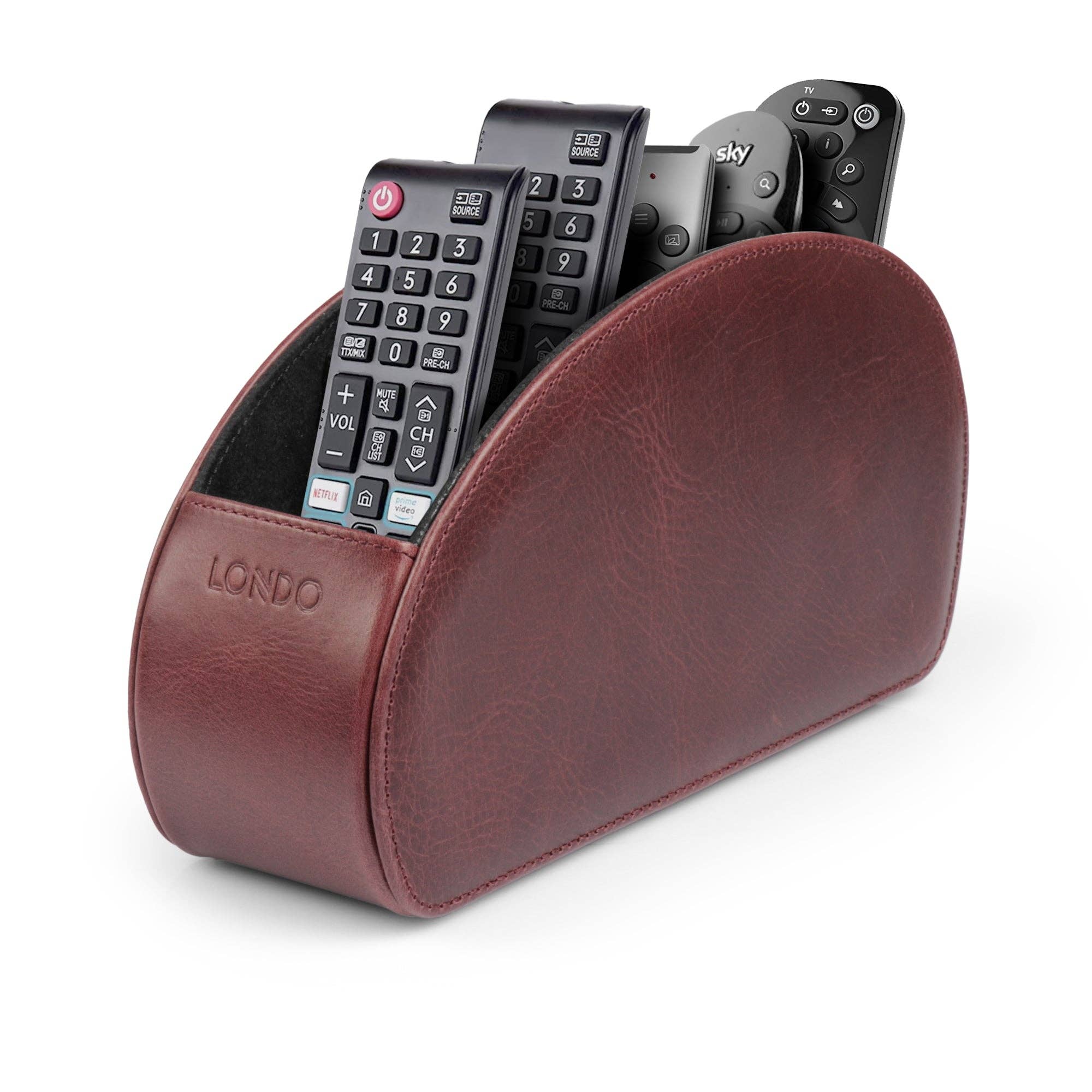 Londo - Wholesale Desk Organizer - Londo Remote Control Holder with 5 Pockets, Store DVD, Blu-Ray, TV, Roku or Apple TV Remotes, Italian Top Grain Leather with Suede Lining38