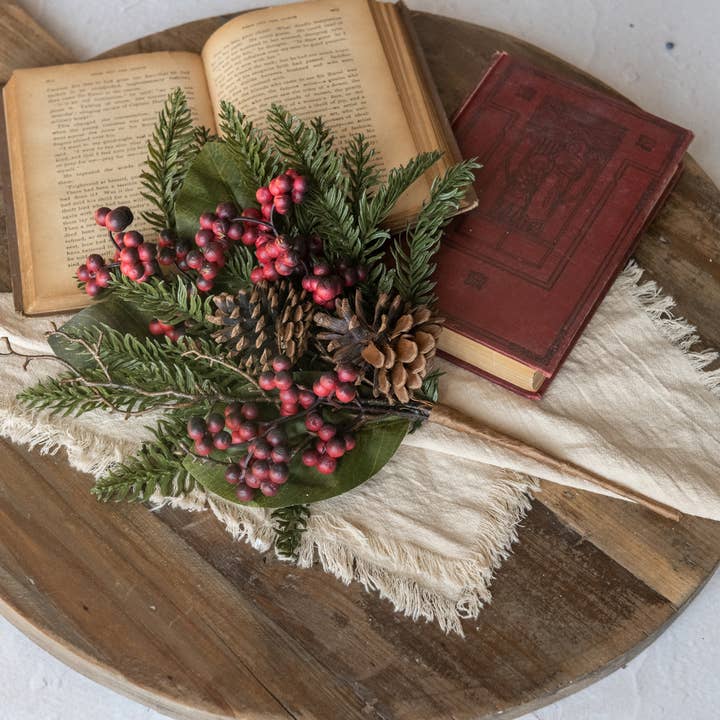 16" CEDAR & MAGNOLIA LEAF W/ RED BERRY PICK for wholesale by Ragon House