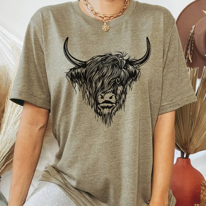 Kissed Apparel - Vente T-shirt sérigraphié – femme - Highland Cow, rustique, chic, ferme robuste, t-shirt Country Western7