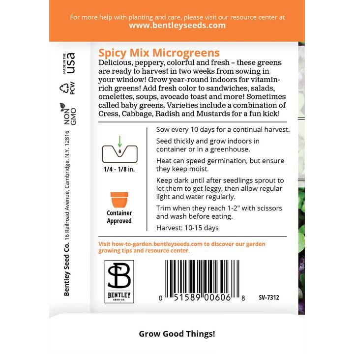 Bentley Seed Co. - Wholesale Plant Seeds - Microgreens, Spicy Mix Seed Packets1