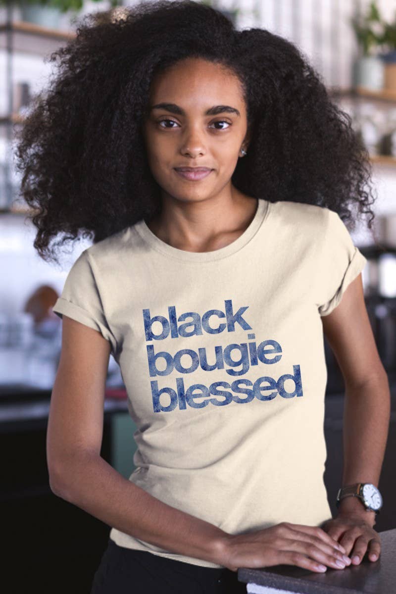 Nobrand - Wholesale Screen Printed T-Shirt - Women's - BLACK BOUGIE BLESSED GRAPHIC WOMENS T-SHIRT2