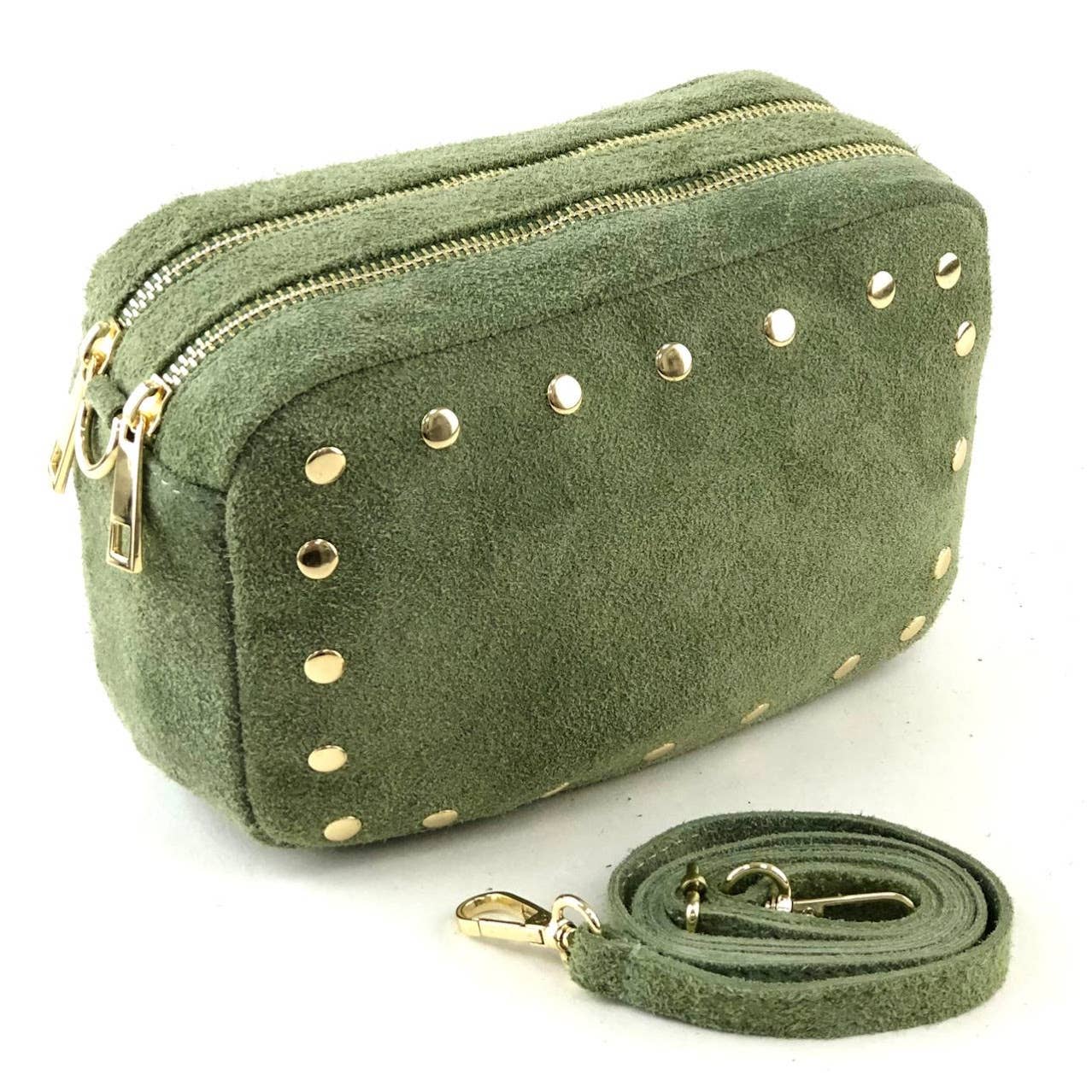 MILANO AMOUR - Wholesale Crossbody Bag - Women's - CROSSBODY BRYAN ZIP SUEDE STUDS1