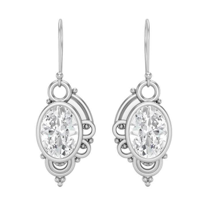 7X5MM Oval Moissanite 925 Silver filigree Dangle Earrings for wholesale by Star Joya