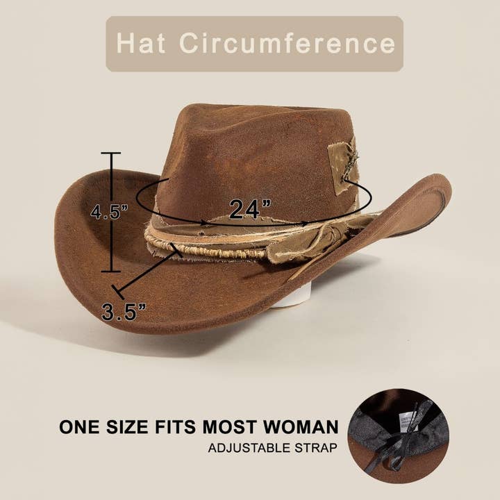 ASSORTED Safety Pin And Rustic Strap Patched Western Cowboy Hat for wholesale on Faire5
