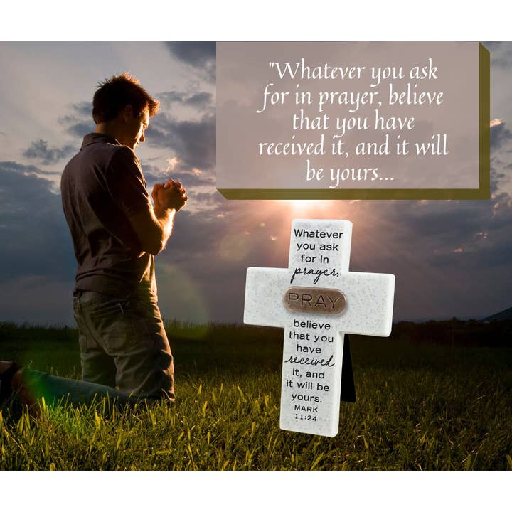 Cottage Garden – wholesale Decorative tabletop object – LCP Tabletop Cross Copper Accented Pray1