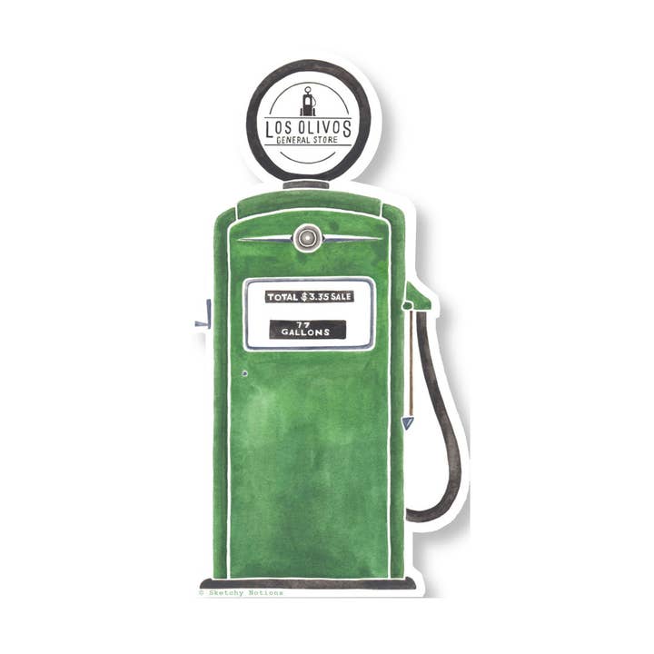 Los Olivos General Store Gas Pump Sticker for wholesale by Sketchy Notions