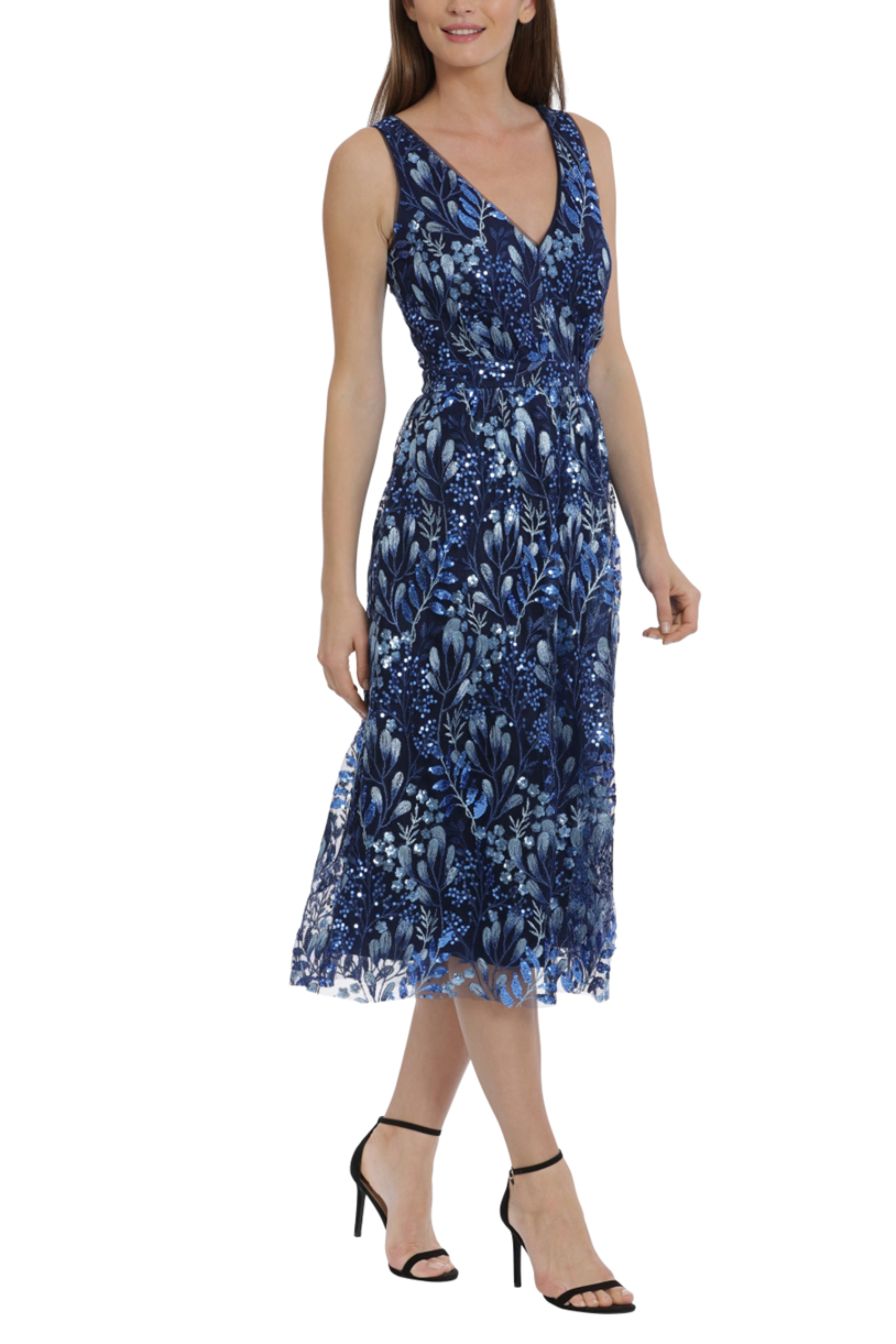 BLUE MULTI Maggy London Embroidered Sequin Floral Dress for wholesale on Faire2