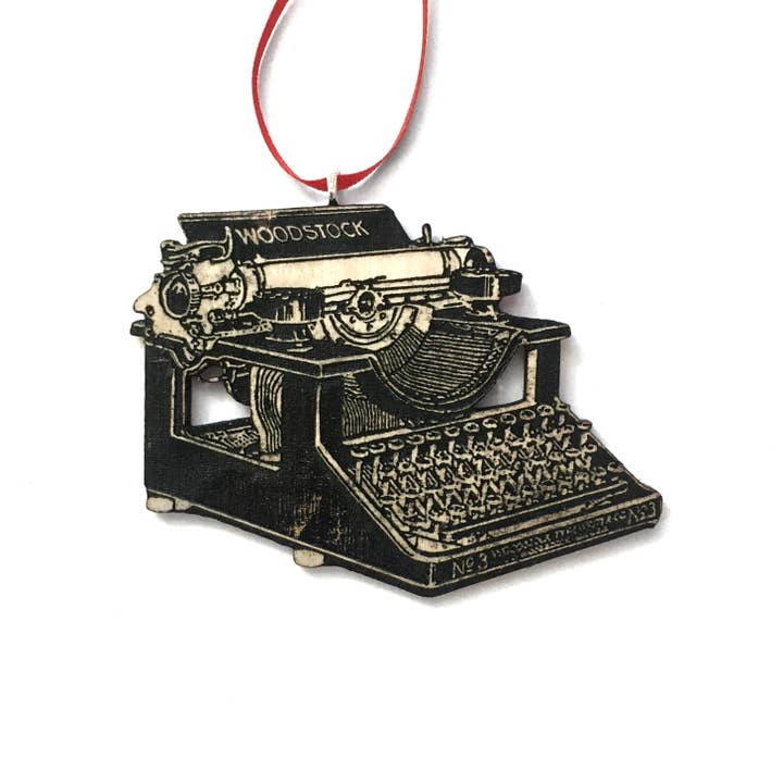Woodstock Typewriter Christmas Ornament - Laser Cut Wood for wholesale by Toad Hill Farm