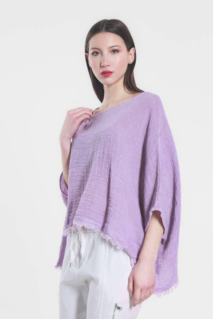 TINA Stephens Italy/Tees By Tina - Wholesale Blouse - Women's - Archer Loose Gauze Raw Edge Top (BQ162)15