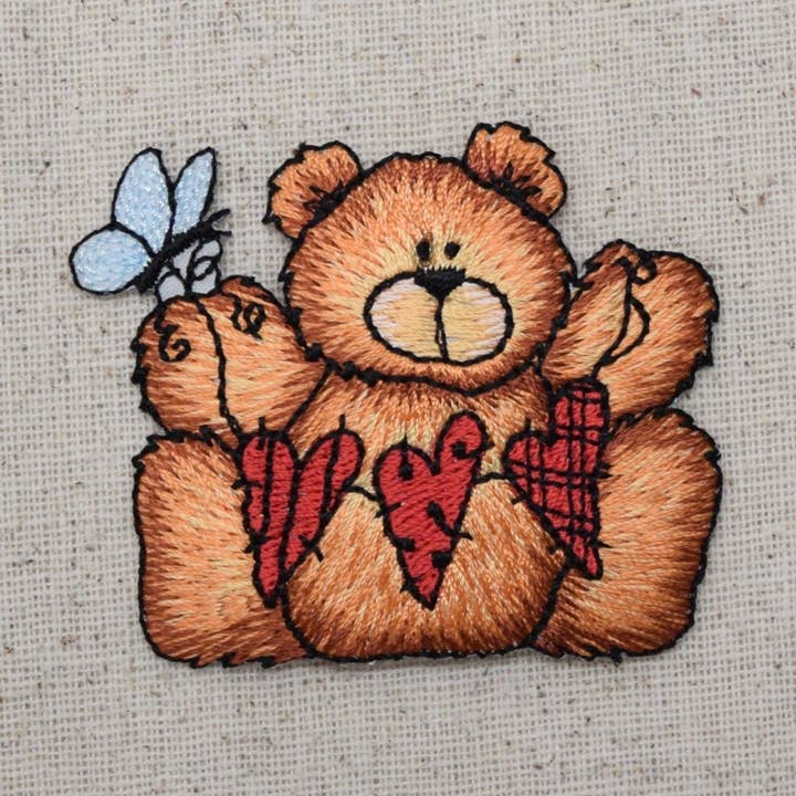 Brown Teddy Bear, Butterfly, String of Hearts, Iron on Patch for wholesale by Wholesale Applique