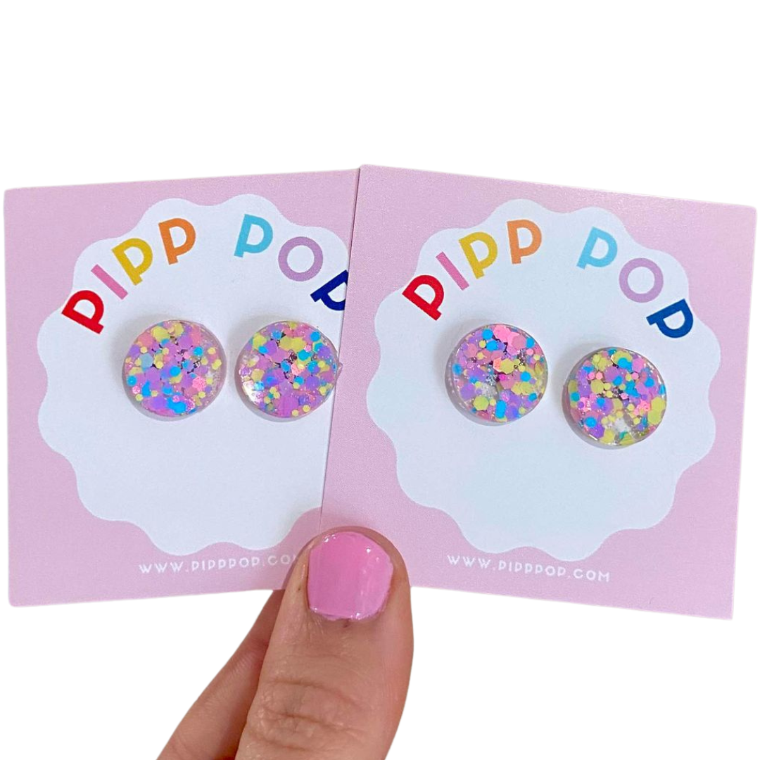 Pipp Pop - Wholesale Stud/Post Earrings - Glitter Resin Studs - 34 Colours Available25