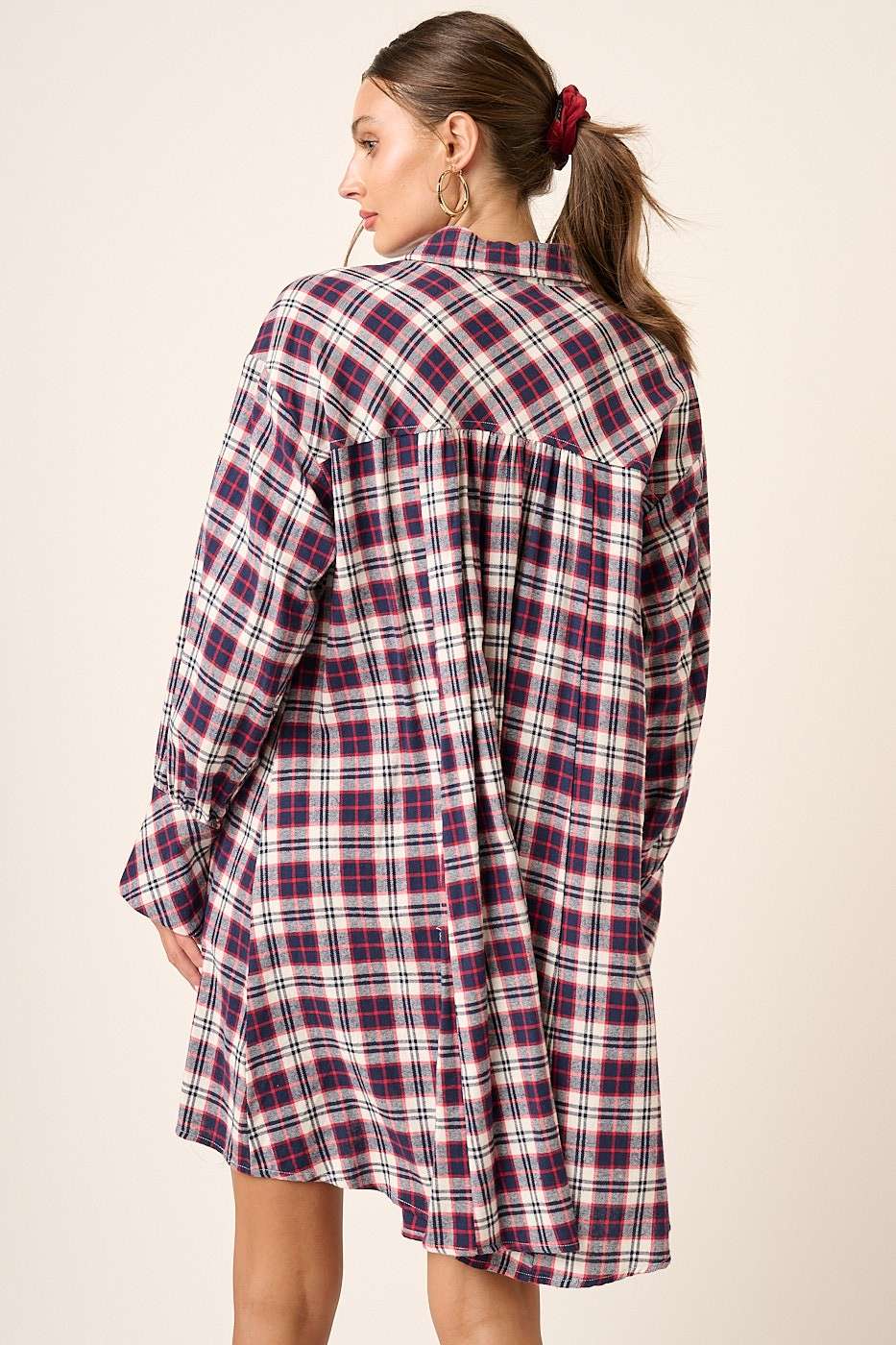 mittoshop - Wholesale Dress - Women's - PLAID BUTTON DOWN OVERSIZE MINI SHIRT DRESS3