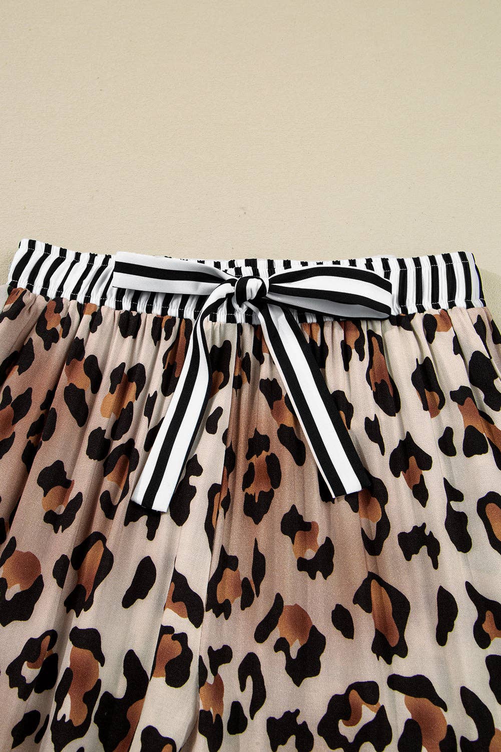 Khaki Leopard Colorblock Stripe Edge Shirt and Pants Pajama Set for wholesale on Faire8