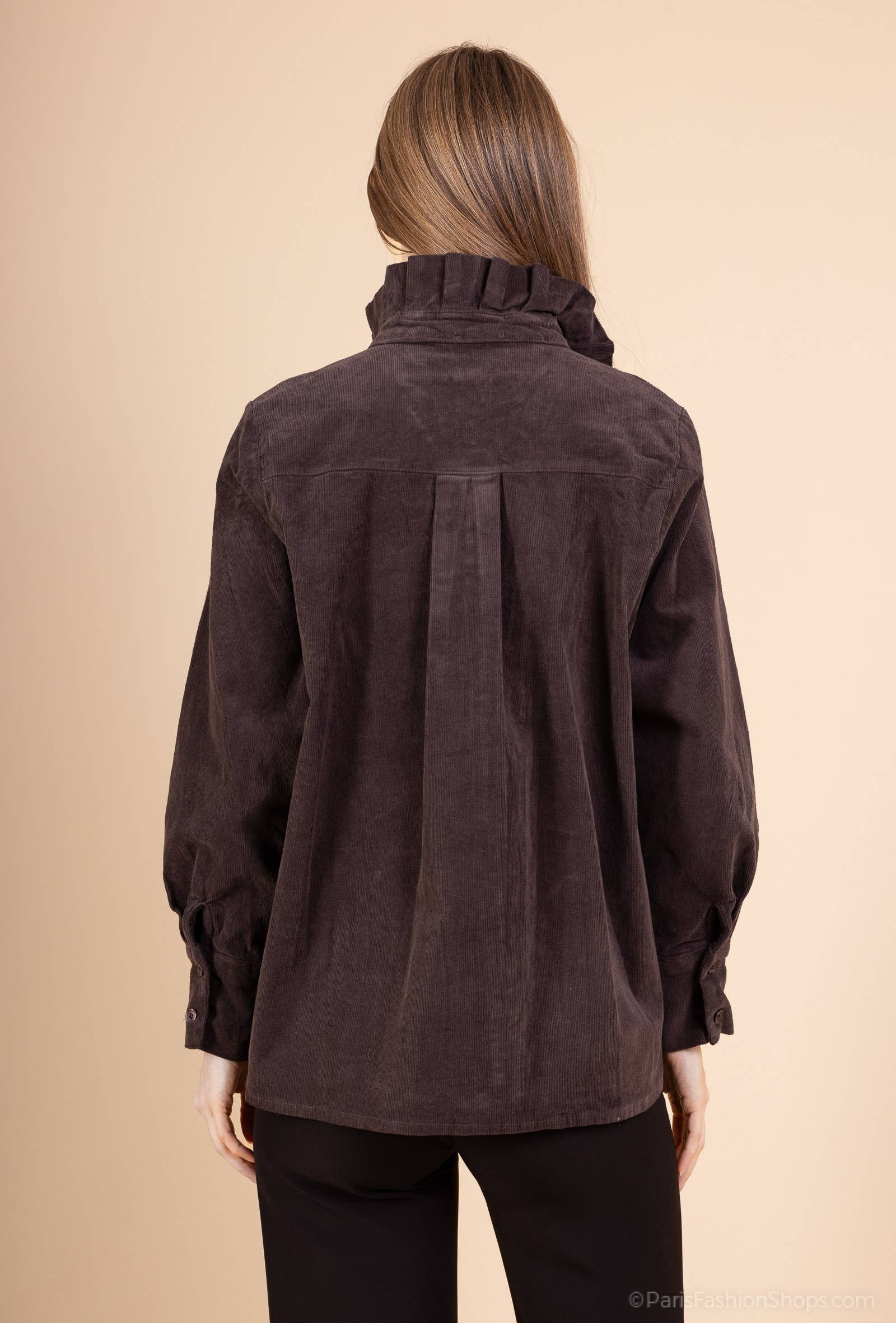 Pépouz' Paris - Wholesale Button Down Shirt - Women's - Corduroy shirt with ruffled collar PC255214
