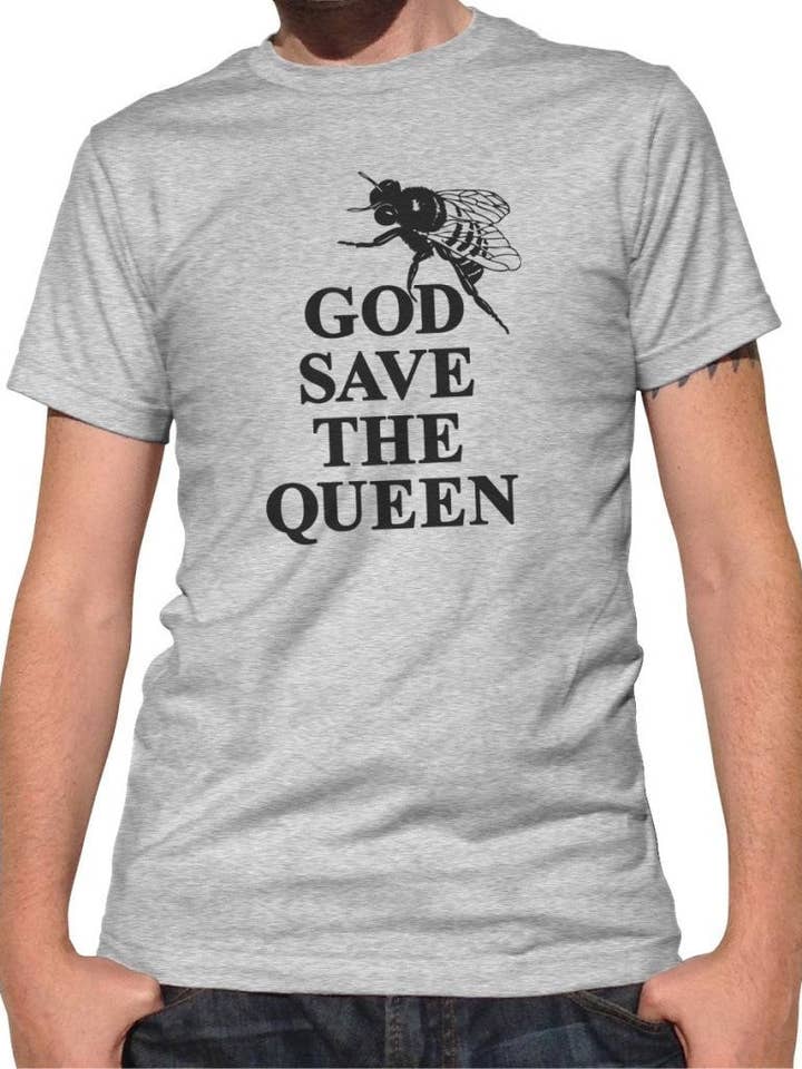 Camiseta masculina God Save The Queen Bee por atacado de Boredwalk