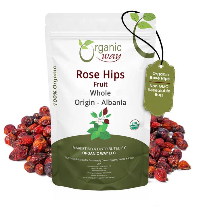 Premium Rosehips Fruit Whole (Rosa canina) - European Wild-Harvest | Kosher Certified | Vegan, Non GMO & Gluten Free | USDA Certified | Origin - Albania for wholesale by Organic Way LLC