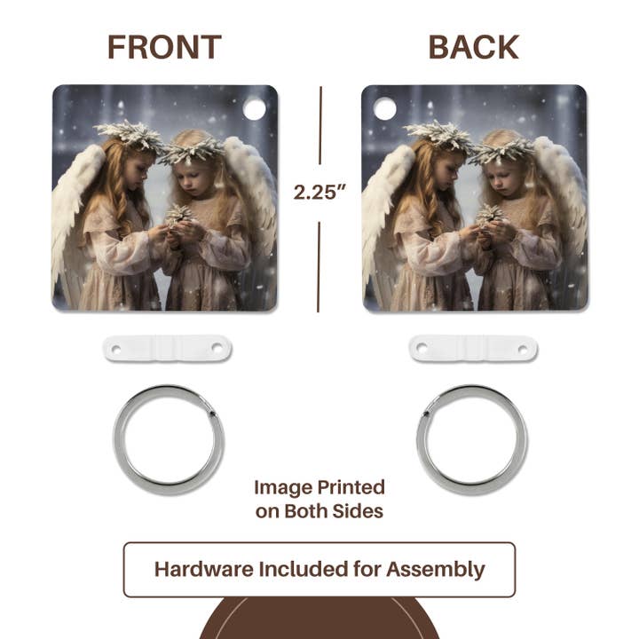 3dRose – wholesale Keychain – Unisex – 3dRose, Photo of two girls dressed in white with angel wings holding flowers., Key Chain4