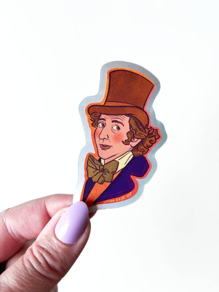 Willy Wonka 3" Holographic Gene Wilder Sticker for wholesale by Jillian Kaye Art