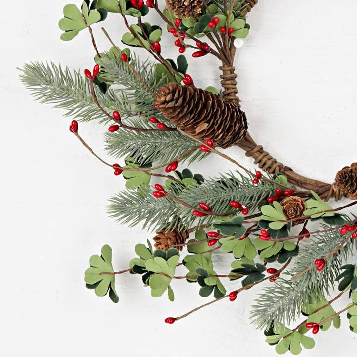 Impressive Enterprises, Inc. - Wholesale Wreath - 31592-16in(6.5)Wreath-Needle pines w.snap leaves red pips